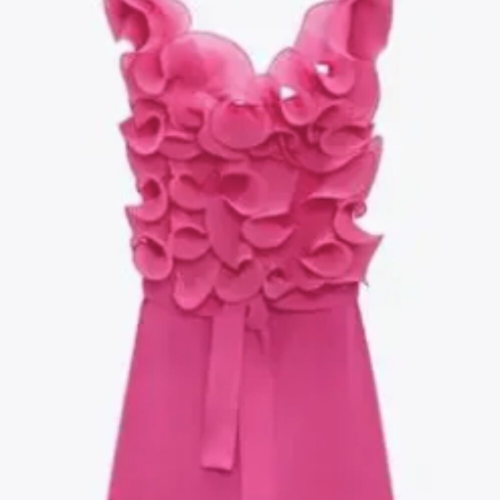 Zara Sleeveless Hot Pink Ruffle Jumpsuit  Medium Cropped NWT